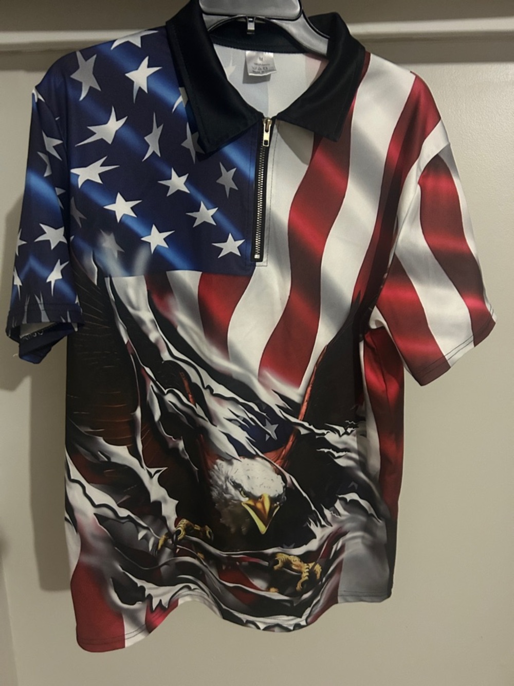 American Flag Eagle Zip Polo - Red White Blue